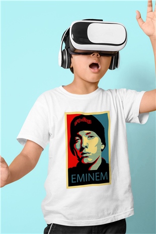 Eminem Baskılı Beyaz Unisex Çocuk Tişört