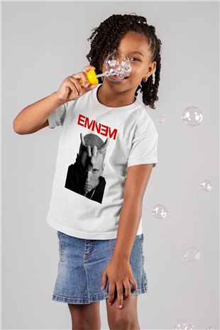 Eminem Baskılı Beyaz Unisex Çocuk Tişört