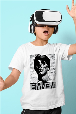 Eminem Baskılı Beyaz Unisex Çocuk Tişört