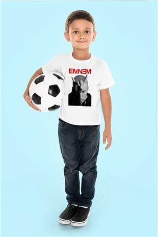 Eminem Baskılı Beyaz Unisex Çocuk Tişört