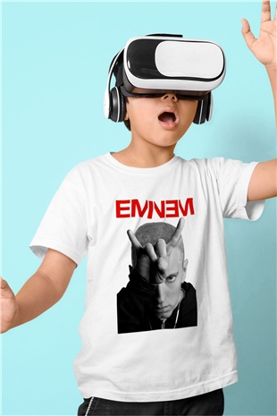 Eminem Baskılı Beyaz Unisex Çocuk Tişört