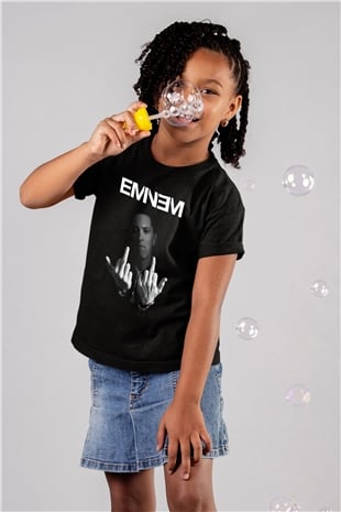Eminem Baskılı Siyah Unisex Çocuk Tişört