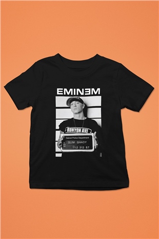 Eminem Baskılı Siyah Unisex Çocuk Tişört