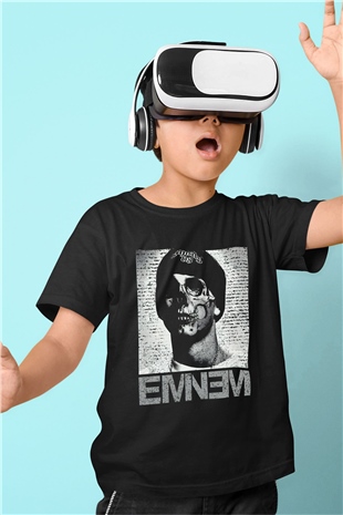 Eminem Baskılı Siyah Unisex Çocuk Tişört