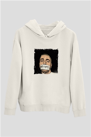 Eminem Baskılı Unisex Beyaz Kapüşonlu Sweatshirt
