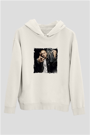 Eminem Baskılı Unisex Beyaz Kapüşonlu Sweatshirt