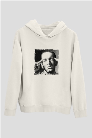 Eminem Baskılı Unisex Beyaz Kapüşonlu Sweatshirt
