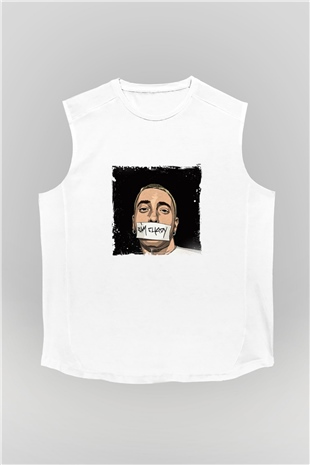 Eminem Baskılı Unisex Beyaz Kolsuz Tişört