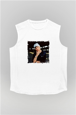 Eminem Baskılı Unisex Beyaz Kolsuz Tişört