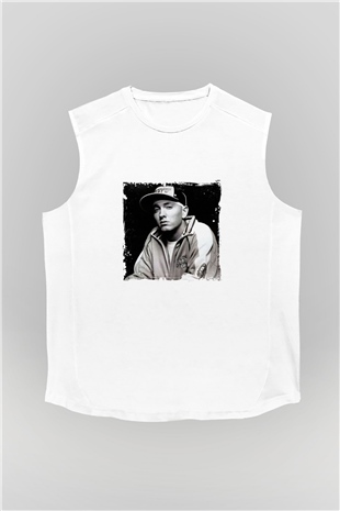 Eminem Baskılı Unisex Beyaz Kolsuz Tişört