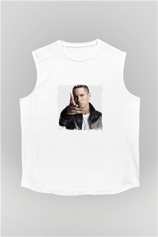 Eminem Baskılı Unisex Beyaz Kolsuz Tişört