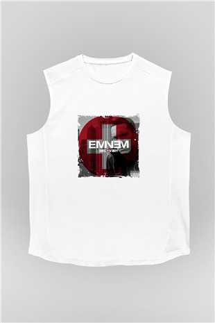 Eminem Baskılı Unisex Beyaz Kolsuz Tişört