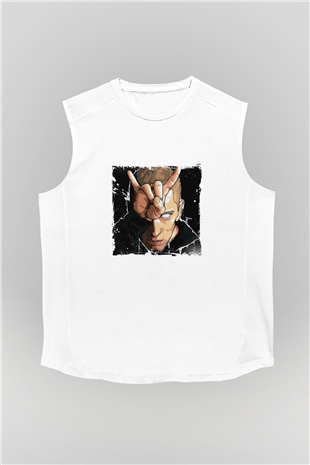 Eminem Baskılı Unisex Beyaz Kolsuz Tişört