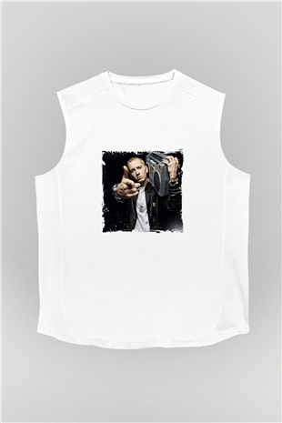 Eminem Baskılı Unisex Beyaz Kolsuz Tişört