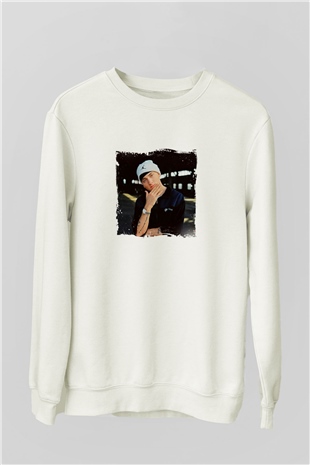 Eminem Baskılı Unisex Beyaz Sweatshirt