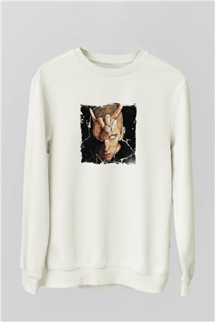 Eminem Baskılı Unisex Beyaz Sweatshirt