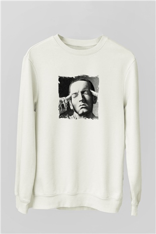 Eminem Baskılı Unisex Beyaz Sweatshirt