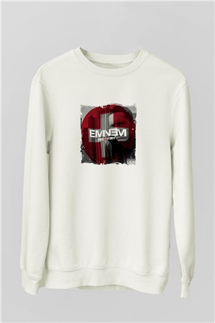 Eminem Baskılı Unisex Beyaz Sweatshirt