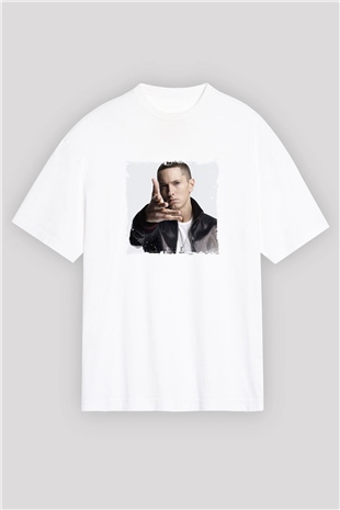 Eminem Baskılı Oversize Beyaz Tişört