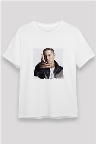 Eminem Baskılı Unisex Beyaz Tişört