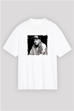 Eminem Baskılı Oversize Beyaz Tişört