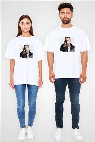 Eminem Baskılı Oversize Beyaz Tişört