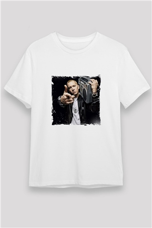Eminem Baskılı Unisex Beyaz Tişört