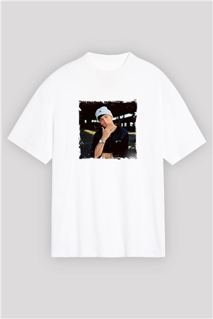 Eminem Baskılı Oversize Beyaz Tişört