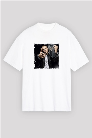 Eminem Baskılı Oversize Beyaz Tişört