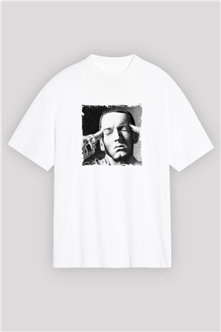 Eminem Baskılı Oversize Beyaz Tişört