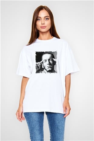 Eminem Baskılı Oversize Beyaz Tişört