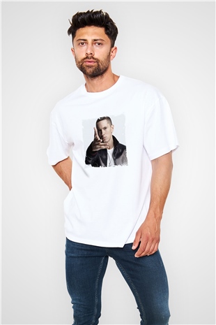 Eminem Baskılı Oversize Beyaz Tişört