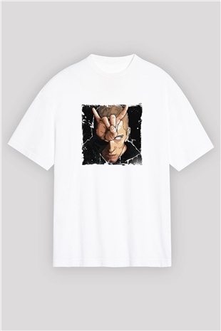 Eminem Baskılı Oversize Beyaz Tişört