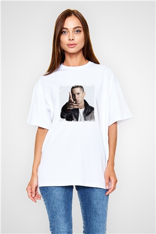Eminem Baskılı Oversize Beyaz Tişört