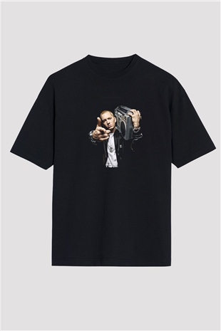 Eminem Baskılı Unisex Oversize Siyah Tişört