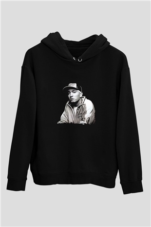 Eminem Baskılı Unisex Siyah Hoodie