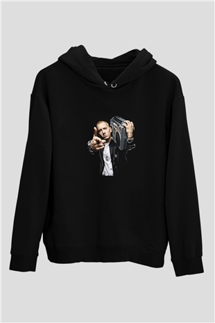 Eminem Baskılı Unisex Siyah Hoodie
