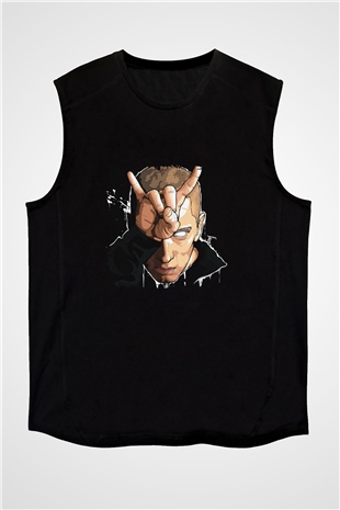 Eminem Baskılı Unisex Siyah Kolsuz Tişört