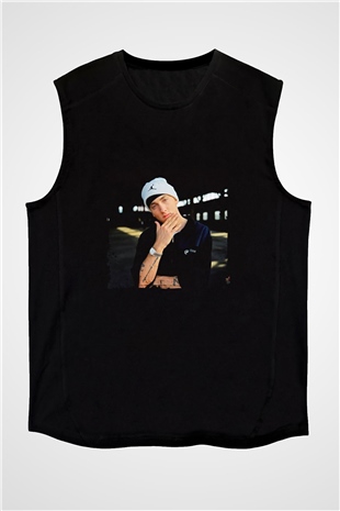 Eminem Baskılı Unisex Siyah Kolsuz Tişört