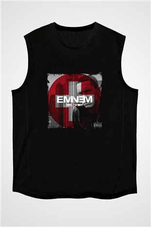 Eminem Baskılı Unisex Siyah Kolsuz Tişört