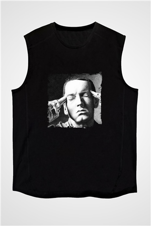 Eminem Baskılı Unisex Siyah Kolsuz Tişört