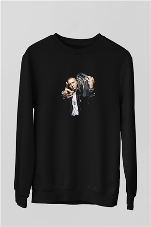 Eminem Baskılı Unisex Siyah Sweatshirt