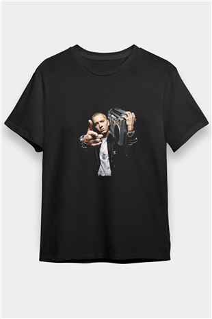 Eminem Baskılı Unisex Siyah Tişört