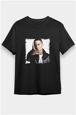 Eminem Baskılı Unisex Siyah Tişört