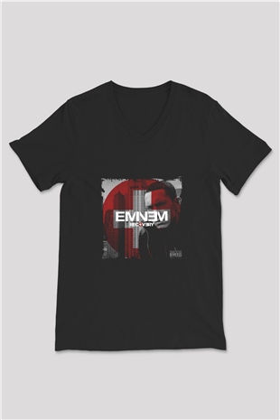 Eminem Baskılı Unisex Siyah V Yaka Tişört