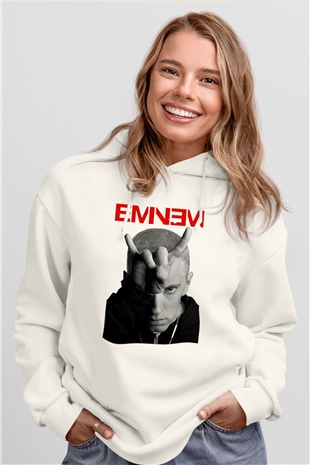 Eminem Beyaz Unisex Kapşonlu Sweatshirt