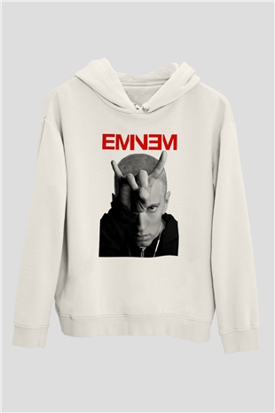 Eminem Beyaz Unisex Kapşonlu Sweatshirt