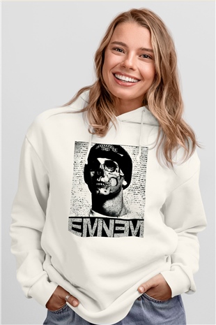 Eminem Beyaz Unisex Kapşonlu Sweatshirt