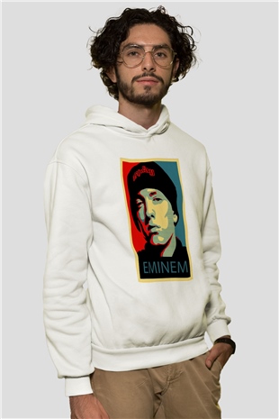 Eminem Beyaz Unisex Kapşonlu Sweatshirt