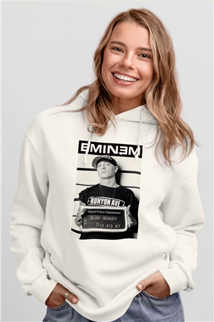 Eminem Beyaz Unisex Kapşonlu Sweatshirt